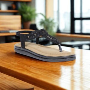 Black Embellished T-Strap Sandals