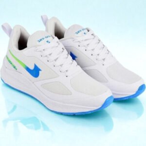 White Athletic Sneakers with Blue & Lime Accent Gradient